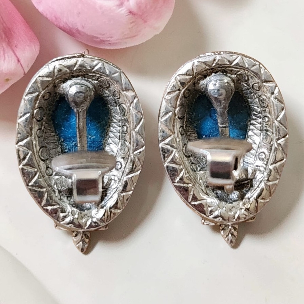 Blue and Silver Women's Earrings - Picture 2 of 4